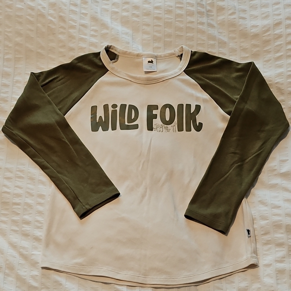 Little & Lively 'Wild Folk' Kids Baseball Raglan Shirt - Cream & Olive